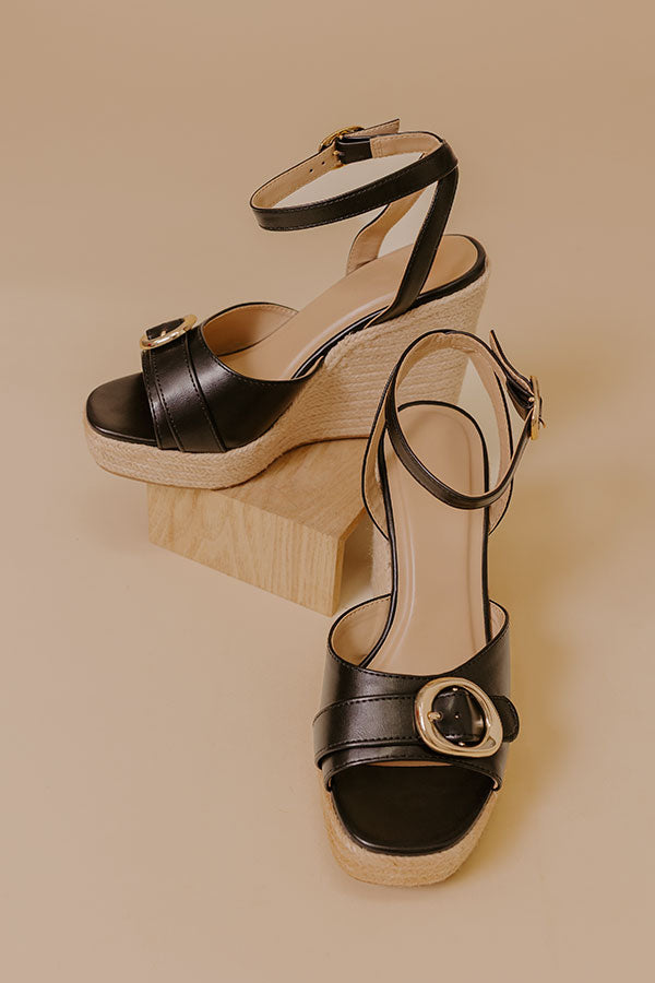 The Clara Faux Leather Espadrille Wedge in Black Image - 2