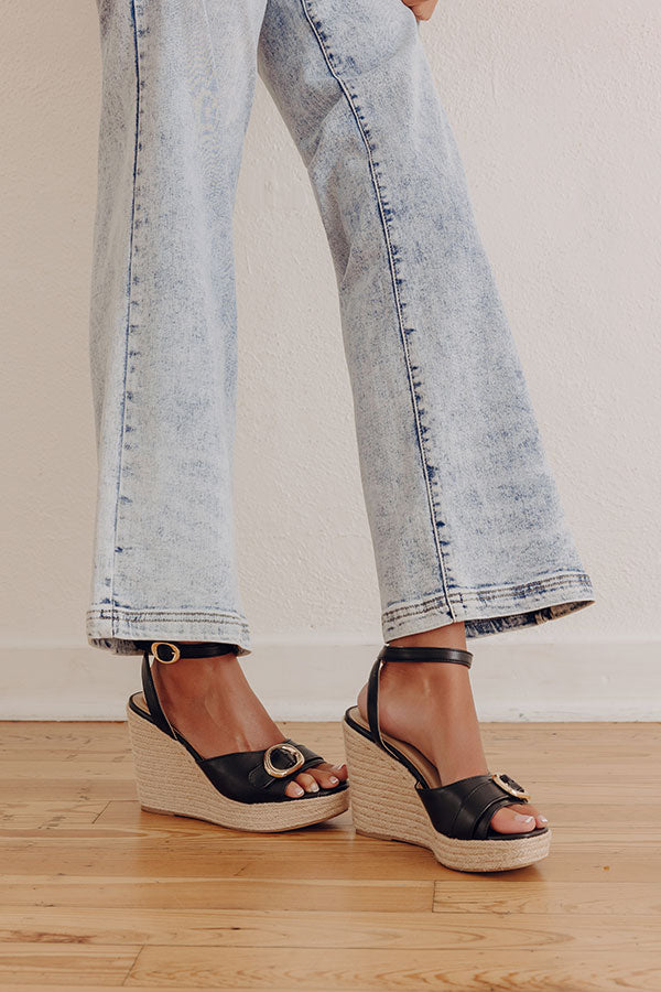 The Clara Faux Leather Espadrille Wedge in Black Image - 1