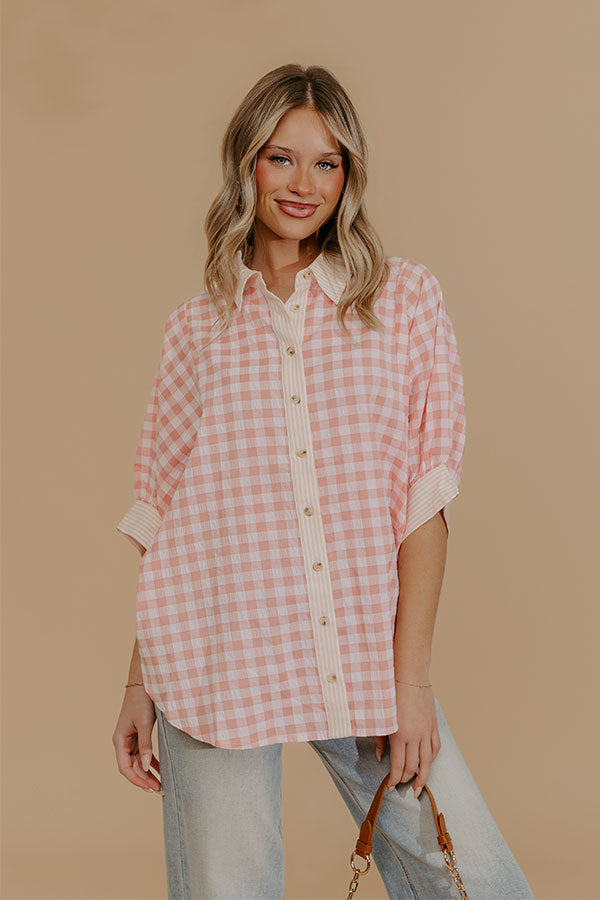 Picnic Perfect Gingham Button Up Top in Pink Image - 2