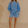 Weekend Wind-Down High Waist Waffle Knit Shorts in Light Blue Image - 1