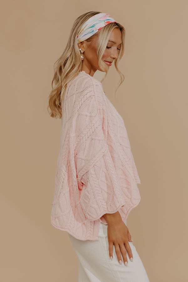 Spring Whisper Oversized Cable Knit Sweater in Pink Image - 3