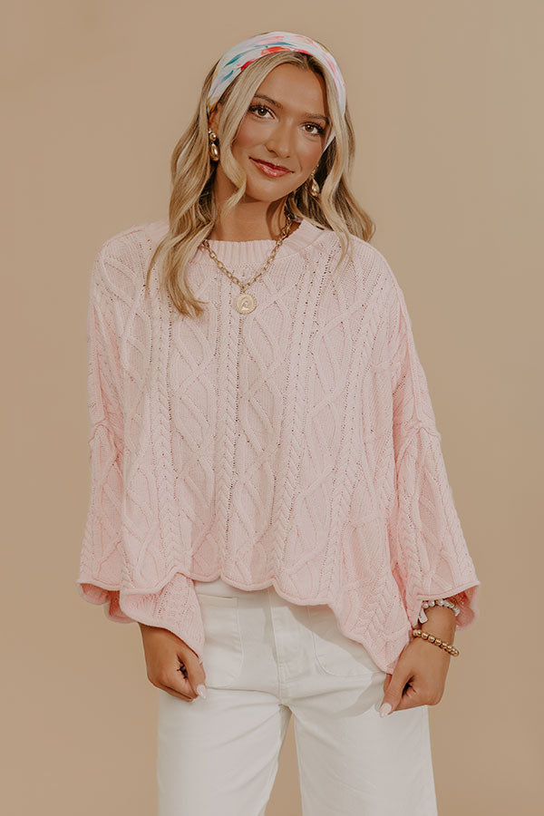 Spring Whisper Oversized Cable Knit Sweater in Pink Image - 2