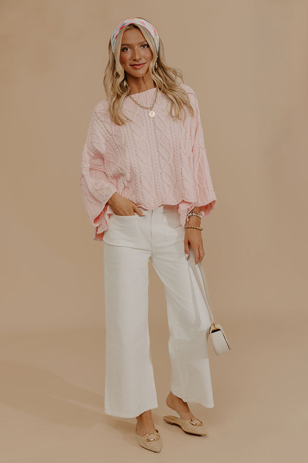 Spring Whisper Oversized Cable Knit Sweater in Pink Image - 5