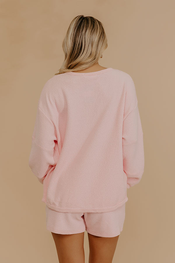 Weekend Wind-Down Waffle Knit Long Sleeve Tee in Pink Image - 4