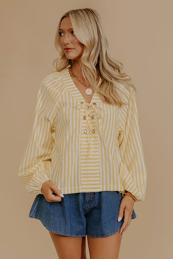Spring Charm Stripe Henley Top in Yellow Image - 2