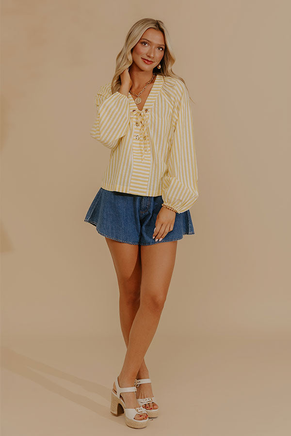 Spring Charm Stripe Henley Top in Yellow Image - 1