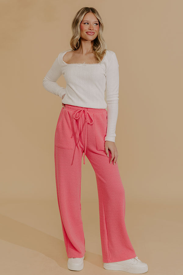 Weekend Wind-Down High Waist Waffle Knit Pants in Bubblegum Pink Image - 1