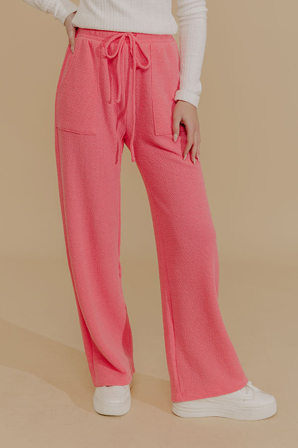 Weekend Wind-Down High Waist Waffle Knit Pants in Bubblegum Pink Image - 2