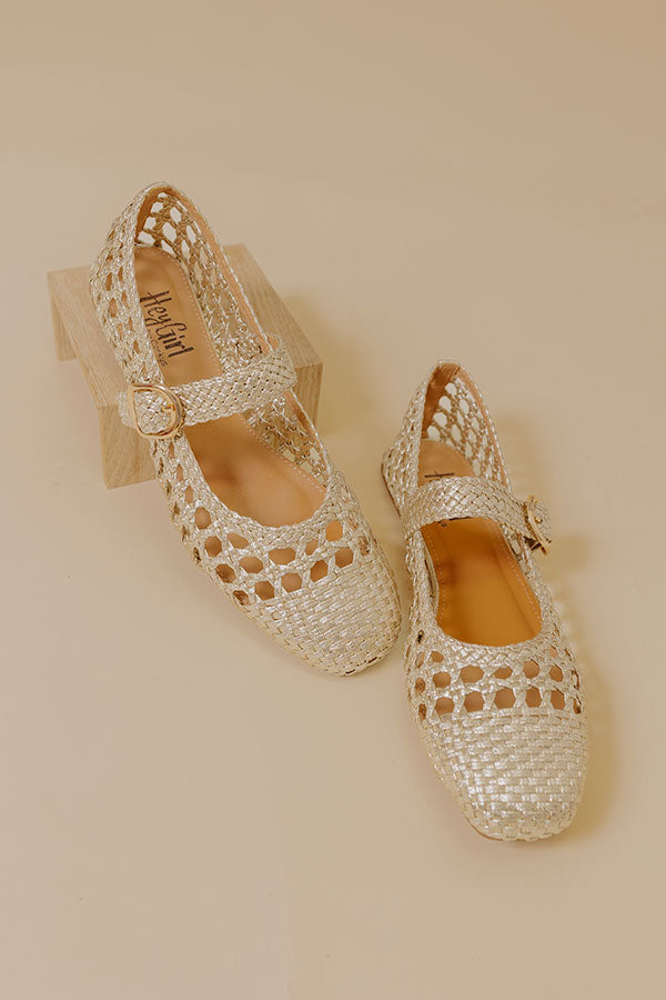 Mixed Feelings Faux Leather Metallic Woven Flats in Gold