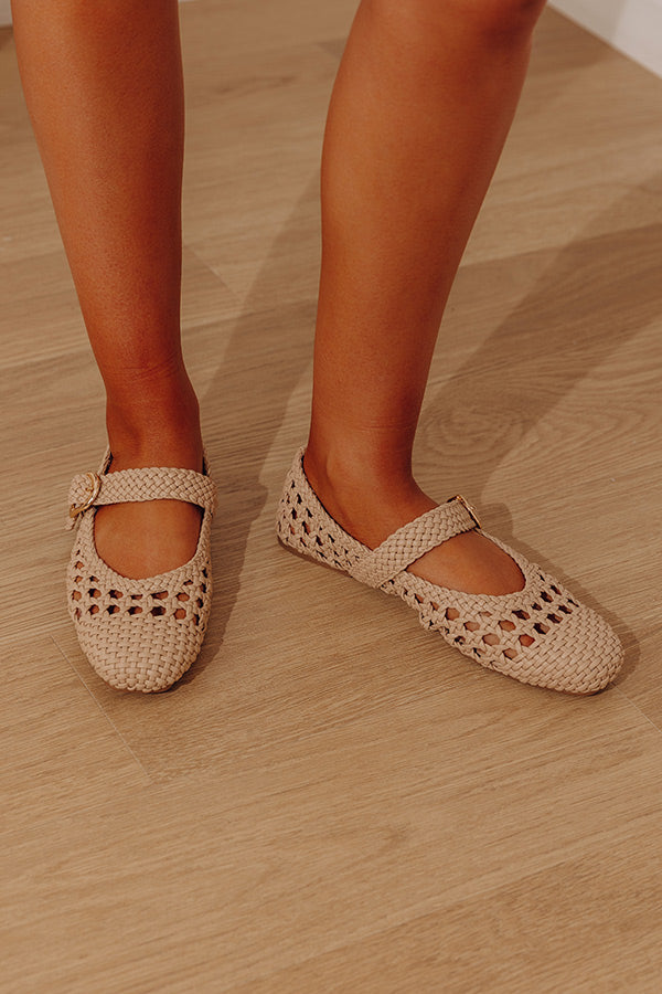 Mixed Feelings Faux Leather Woven Flats in Iced Latte Image - 2