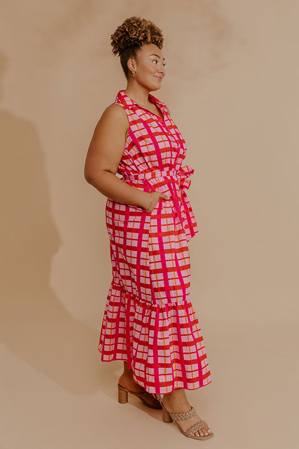 Boardwalk Stroll Plaid Maxi Dress in Hot Pink Curves Image - 3