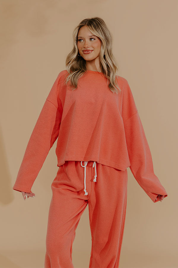 Weekend Away Knit Sweatshirt in Coral