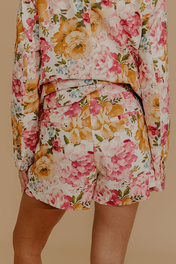Paris En Fleurs High Waist Floral Linen Blend Shorts Image - 5