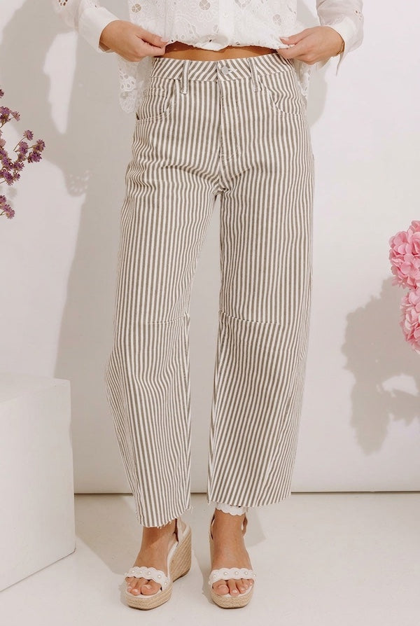 JUST USA Wilma High Waist Stripe Barrel Leg Jean