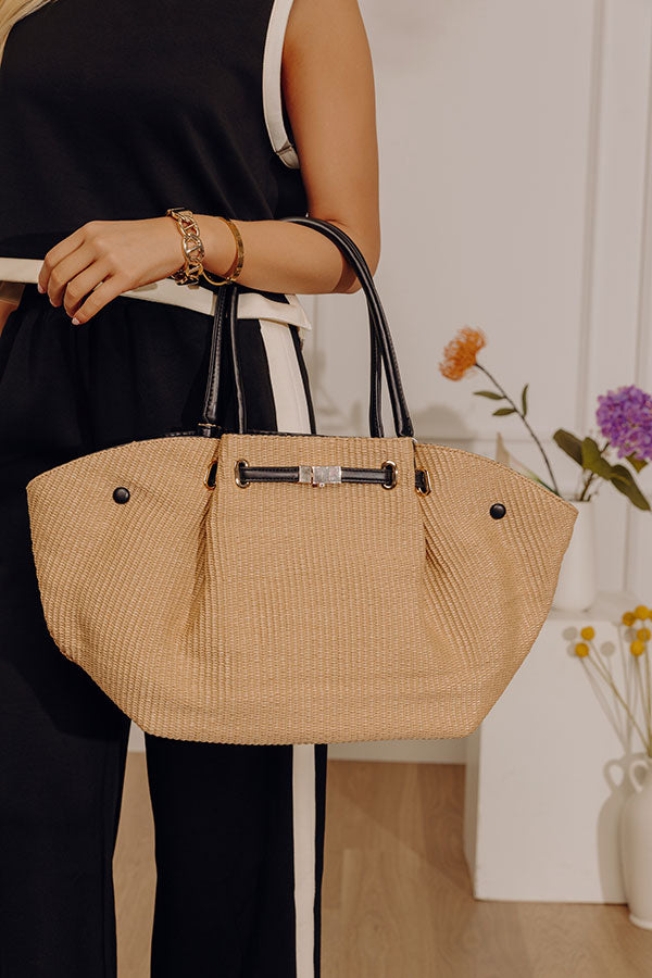 Kaia Straw Woven Tote in Natural Image - 2