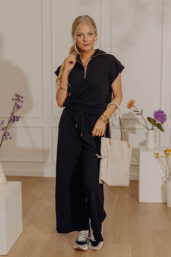 Travel Plans Chic High Waist Knit Pants in Black Image - 4