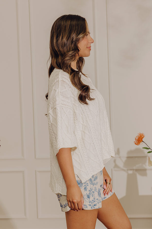 Lovely Weekend Cable Knit Sweater Top in Ivory Image - 3