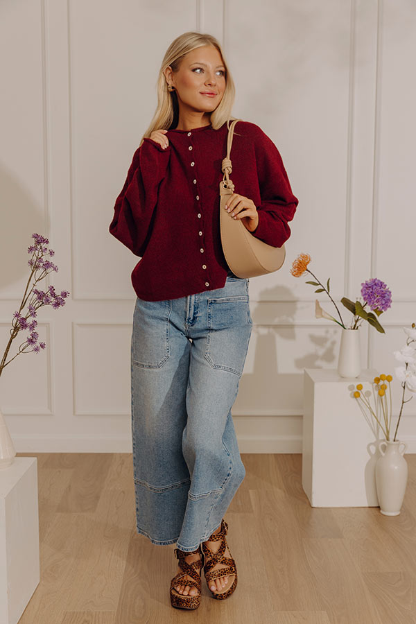 Coffee Shop Cutie Knit Cardigan in Wine Image - 5