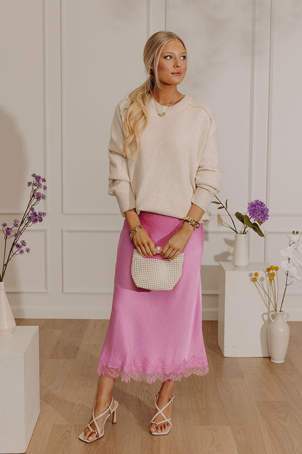 The Stacy High Waist Satin Midi Skirt