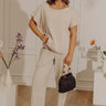 Casual Outing High Waist Slub Barrel Leg Pants in Oatmeal Image - 1