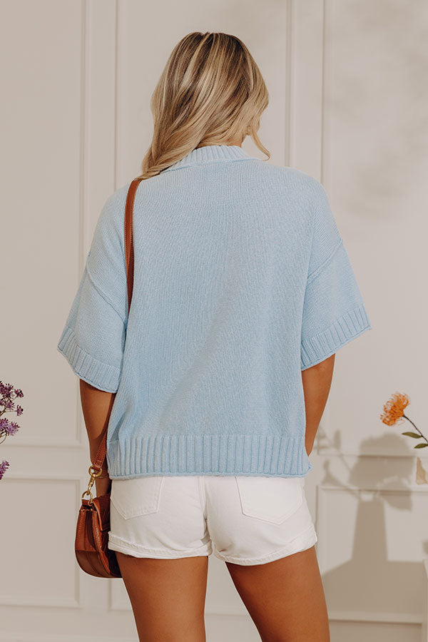 Weekend Smiles Knit Oversized Sweater Top in Sky Blue Image - 4
