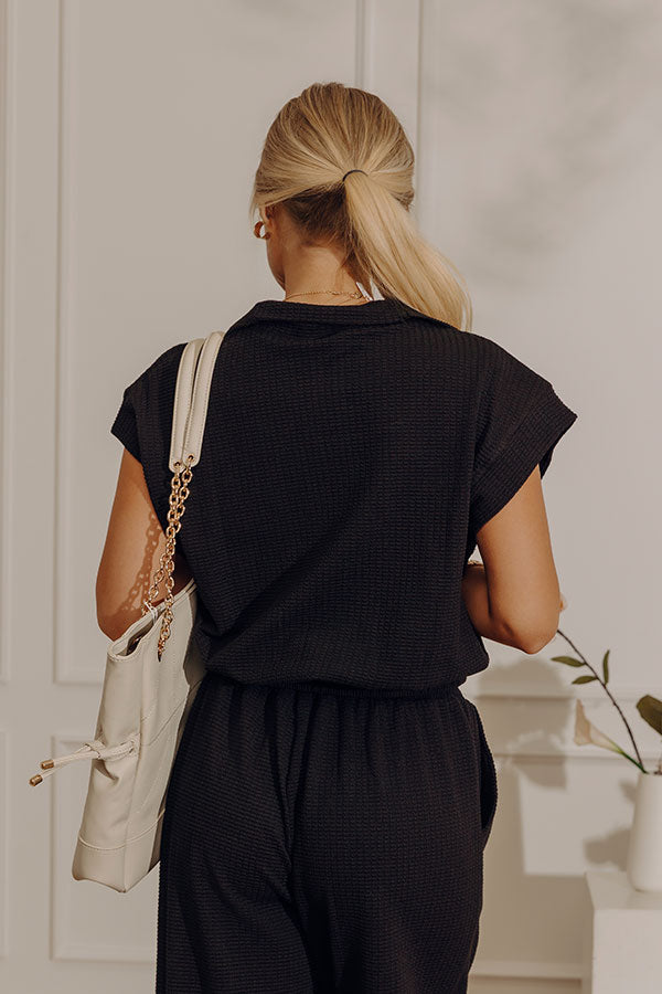 Travel Plans Chic Knit Quarter Zip Top in Black Image - 3
