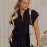 Travel Plans Chic Knit Quarter Zip Top in Black Image - 1