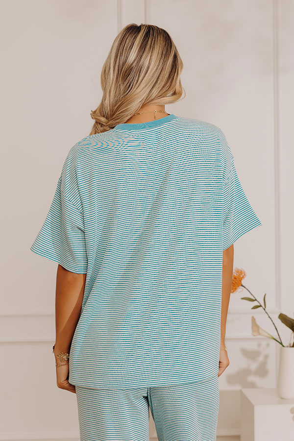 Smiles in Stripes Oversized Tee in Light Blue Image - 4