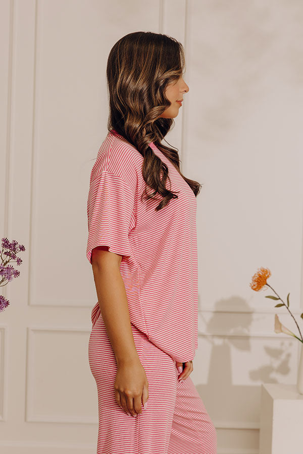 Smiles in Stripes Oversized Tee in Bubblegum Pink Image - 2