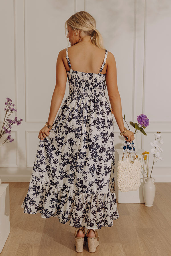 Champagne and Petals Floral Eyelet Midi Dress Image - 4
