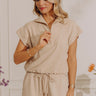 Travel Plans Chic Knit Quarter Zip Top in Oatmeal Image - 1