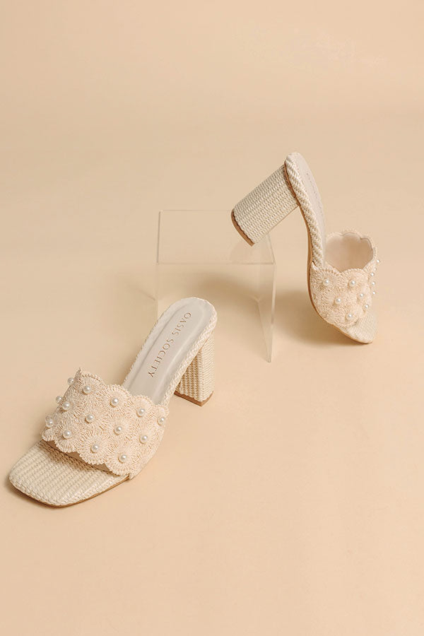 The Holland Pearl Embellished Raffia Heel Image - 2