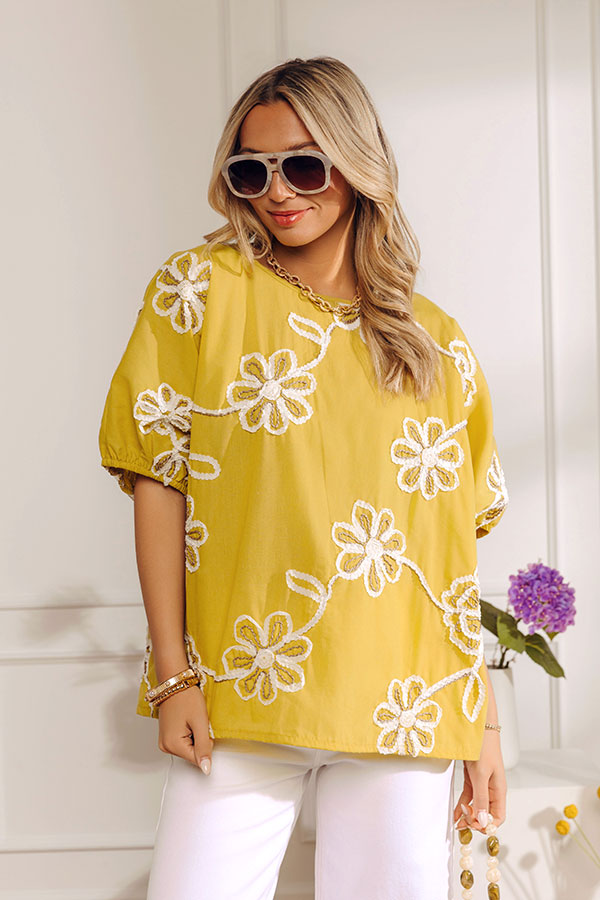 Sweet Daydream Floral Embroidered Top in Mustard Image - 1
