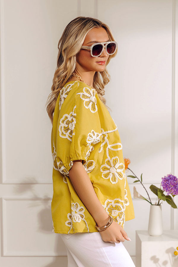 Sweet Daydream Floral Embroidered Top in Mustard Image - 2