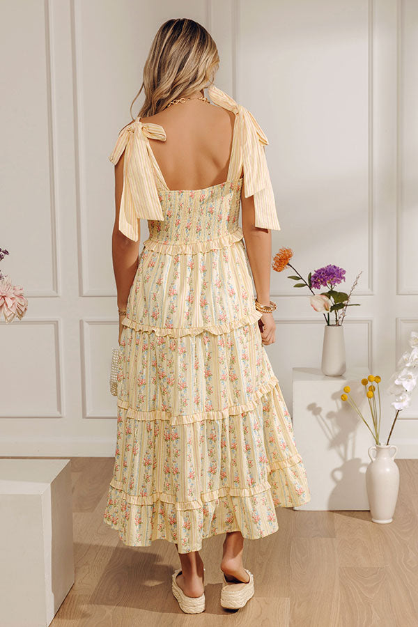 Prairie Bloom Floral Tiered Midi Dress in Yellow Image - 5