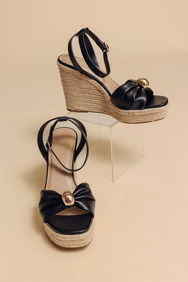 The Eliana Faux Leather Espadrille Wedge in Black Image - 1