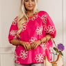Sweet Daydream Floral Embroidered Top in Hot Pink Image - 1