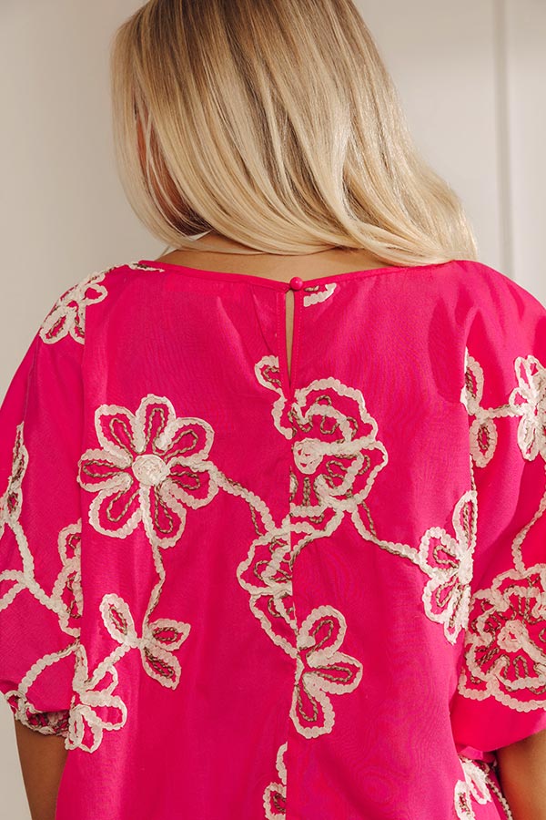 Sweet Daydream Floral Embroidered Top in Hot Pink Image - 4
