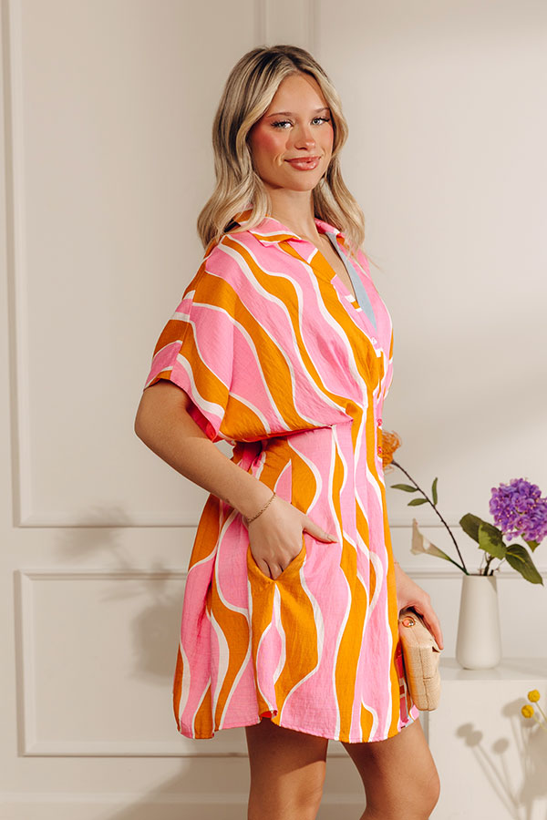 Spritz Sipping Pleated Button Down Mini Dress Image - 4