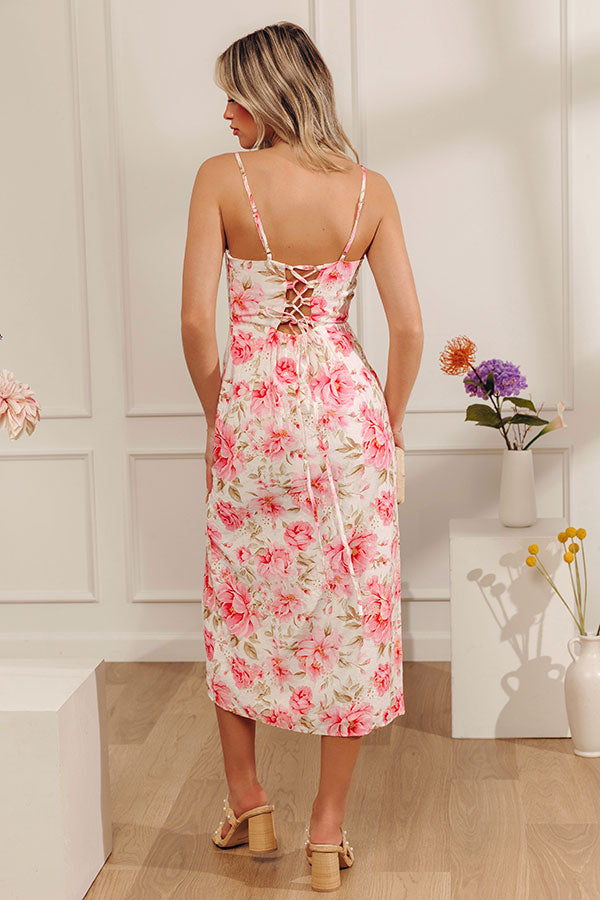 Peony Kisses Eyelet Lace Up Midi Dress Image - 5