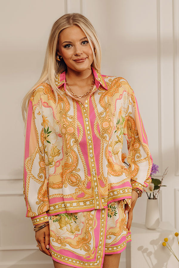 Miami Date Button Up Top in Pink Image - 5