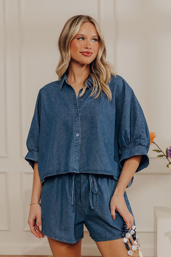 Casual Cutie Chambray Oversized Button Up Top Image - 2