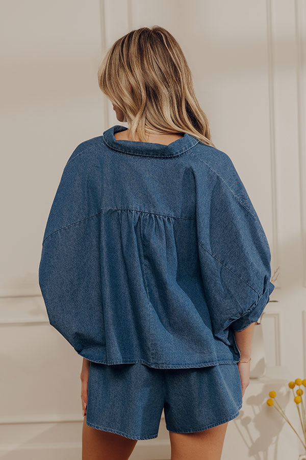 Casual Cutie Chambray Oversized Button Up Top Image - 4