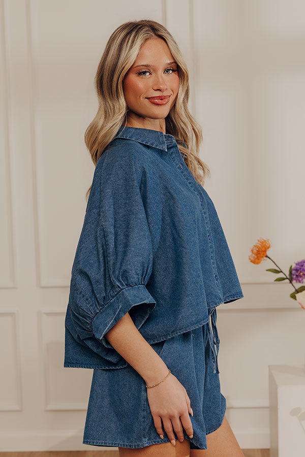 Casual Cutie Chambray Oversized Button Up Top Image - 3