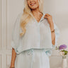 Coastal Ease Oversized Crop Button Up Top in Powder Blue Image - 1