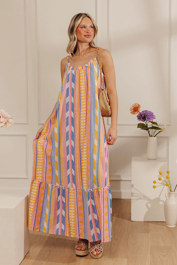 Bali Girls Trip Stripe Woven Maxi Dress Image - 2