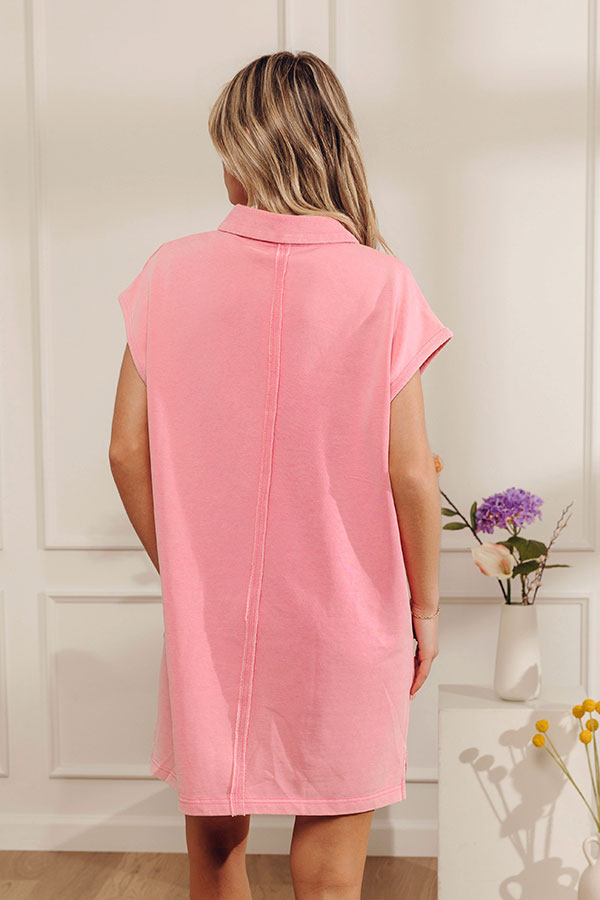 Simple Joy Vintage Wash Terry Knit Mini Dress in Pink Image - 3
