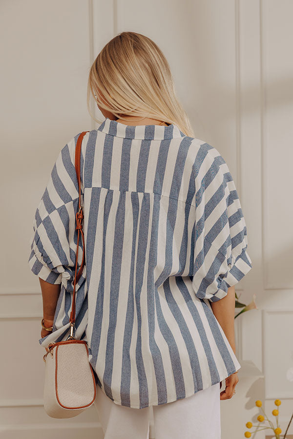 Love Line Stripe Button Up Top in Navy Image - 3