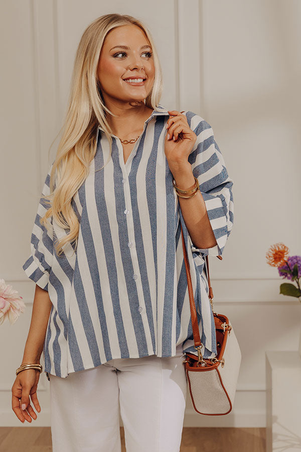 Love Line Stripe Button Up Top in Navy Image - 1