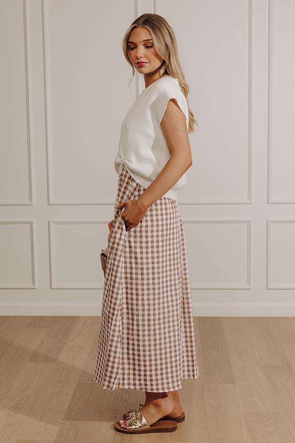 Countryside Chic Two Piece Gingham Midi Dress in Mocha Image - 4